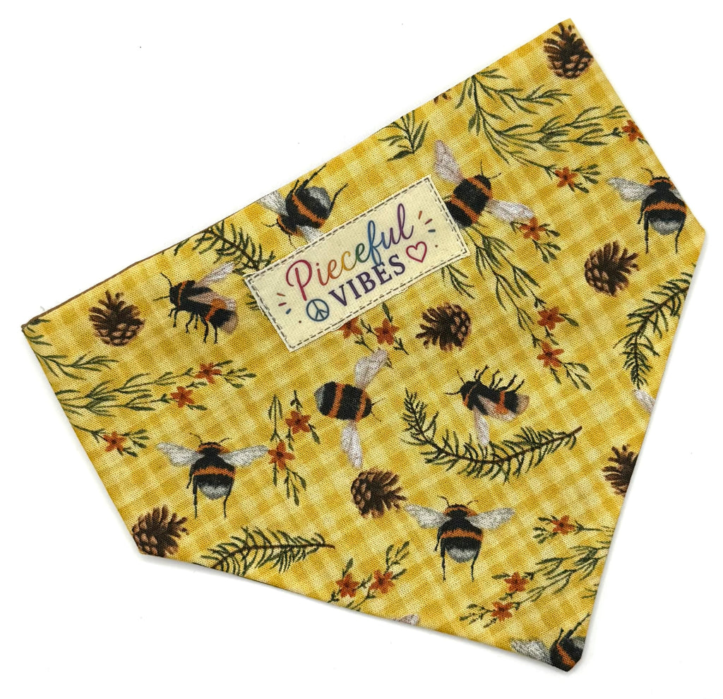 Fall Bee Dog Bandana – Bumblebee & Pinecone Handmade Pet Bandana