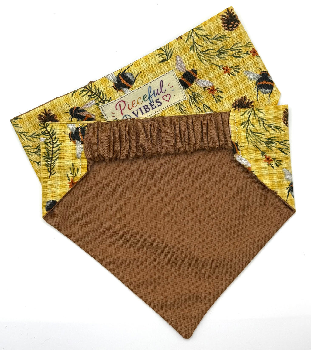 Fall Bee Dog Bandana – Bumblebee & Pinecone Handmade Pet Bandana