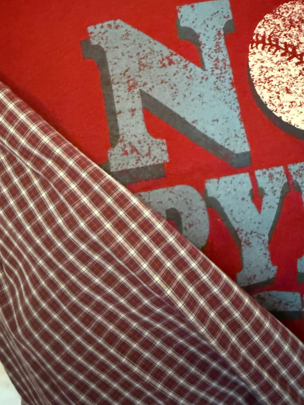 Upcycled No Crying T-Shirt – Plaid Sleeve Drawstring Graphic Tee