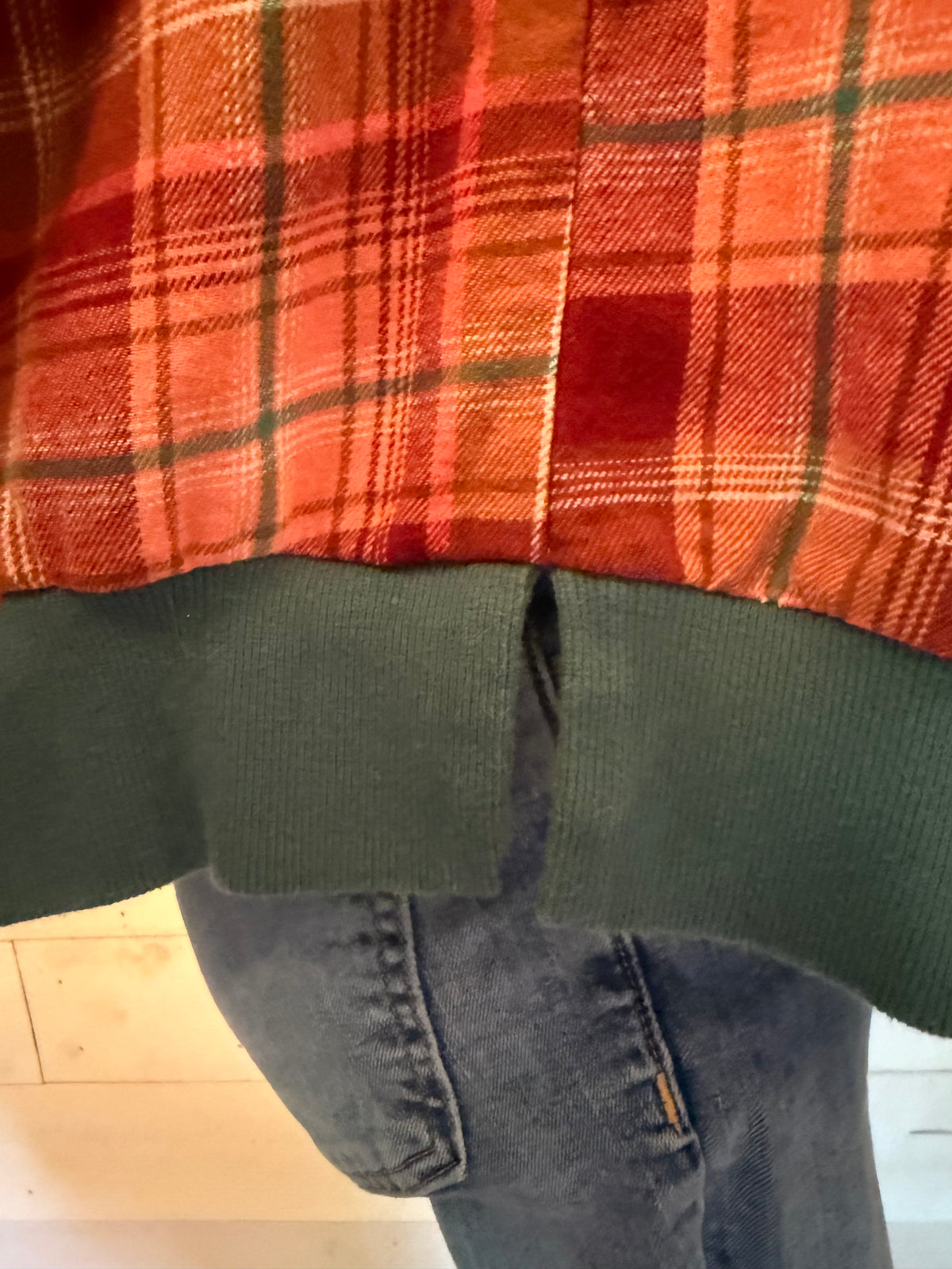 Upcycled Corgi Hoodie – Forest Green Plaid Sleeve One-of-a-Kind Hoodie